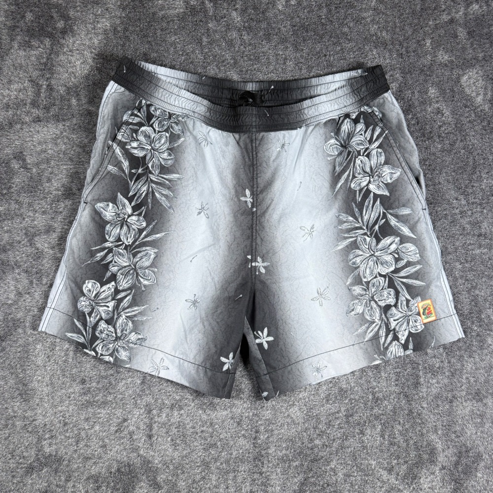 Tommy Bahama Mens Gray Floral Swim Trunks Board Shorts Size M Mesh Lined